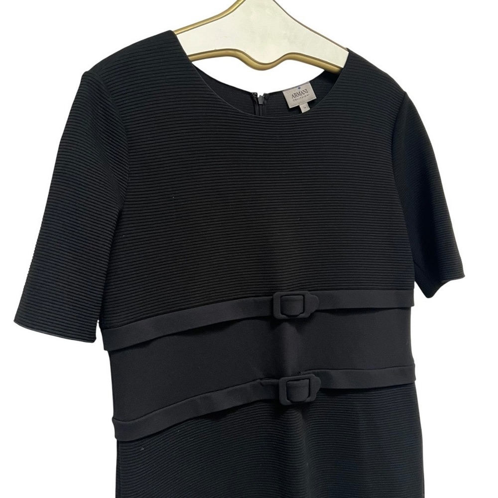 Armani Collezioni Black Ribbed Sheath Dress
Double Buckle Waist LBD Sz 14
Money - Picture 6 of 15